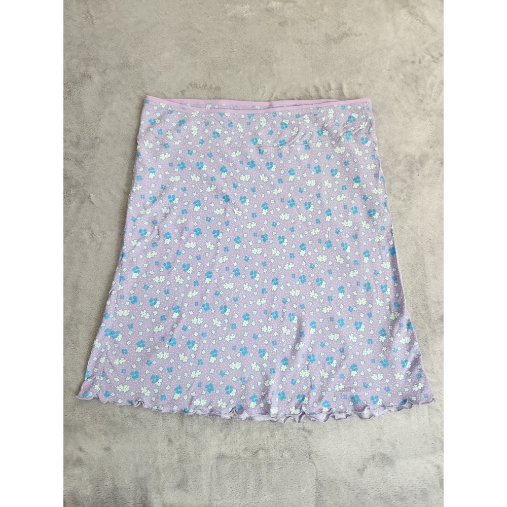 NEW Free People Skirt Womens 4 Purple Floral Knee Ruffle A-Line Ruffle